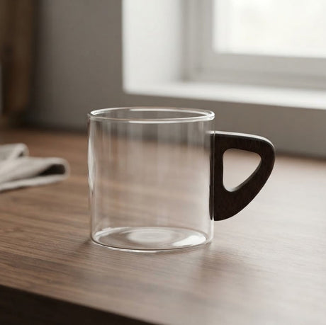 Clear Glass Cup with Wooden Handle 65MM at Zubaidas Homestore 