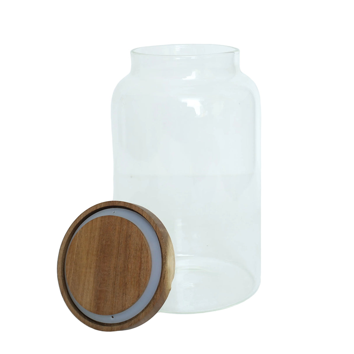 Clear Glass Storage Jar with Wooden Lid 2000ml at Zubaidas No#1 Homestore in Pakistan