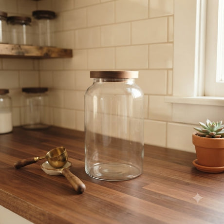 Clear Glass Storage Jar with Wooden Lid 2000ml at Zubaidas Homestore Pakistan