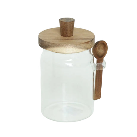 Clear Glass Storage Jar with Wooden Lid and Spoon 750ml at Zubaidas Homestore best for home shopping Pakistan