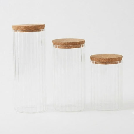 Clear Ribbed Glass Storage Jar Set - 3 Pieces at Zubaidas Homestore Online Pakistan