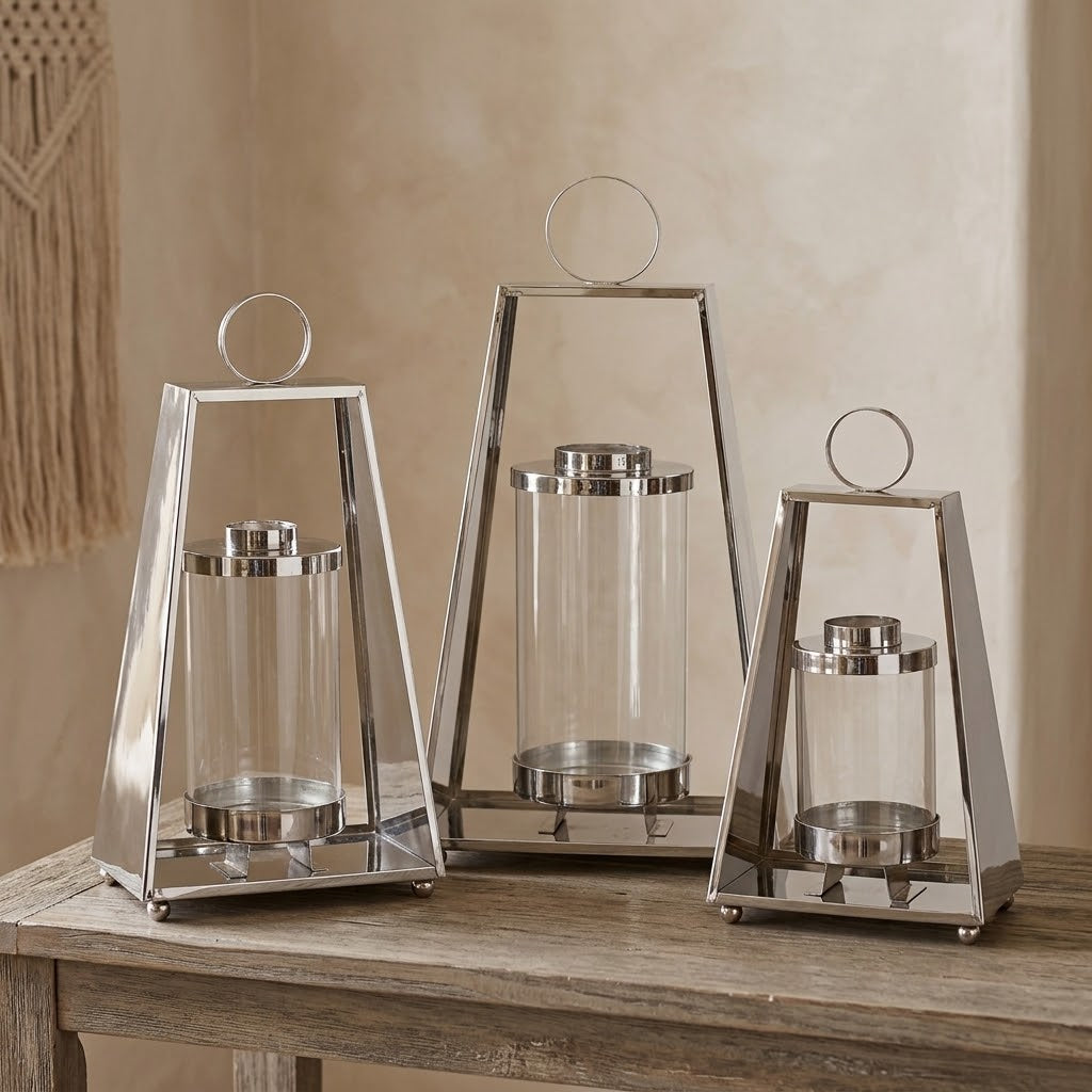 Contemporary Stainless Steel Lantern Set 3 Pieces at Zubaidas Homestore
