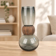 Contemporary Totem Style Glass Vase with Wooden Ring Accent at Zubaidas Homestore
