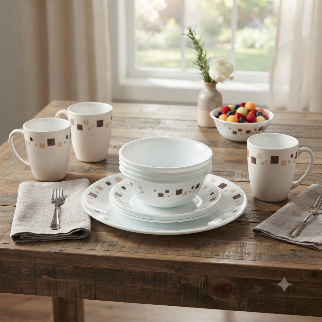 Corelle Livingware 16 Pieces Dinner Set Geometric at Zubaidas Homestore Pakistan