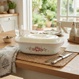 Corelle Brushed Stroke Roses Oblong Dish with Plastic Lid 1.89L at Zubaidas Homestore Pakistan