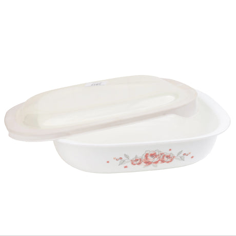 Corelle Brushed Stroke Roses Oblong Dish with Plastic Lid 1.89L at Zubaidas Homestore Best for Home Shopping Pakistan