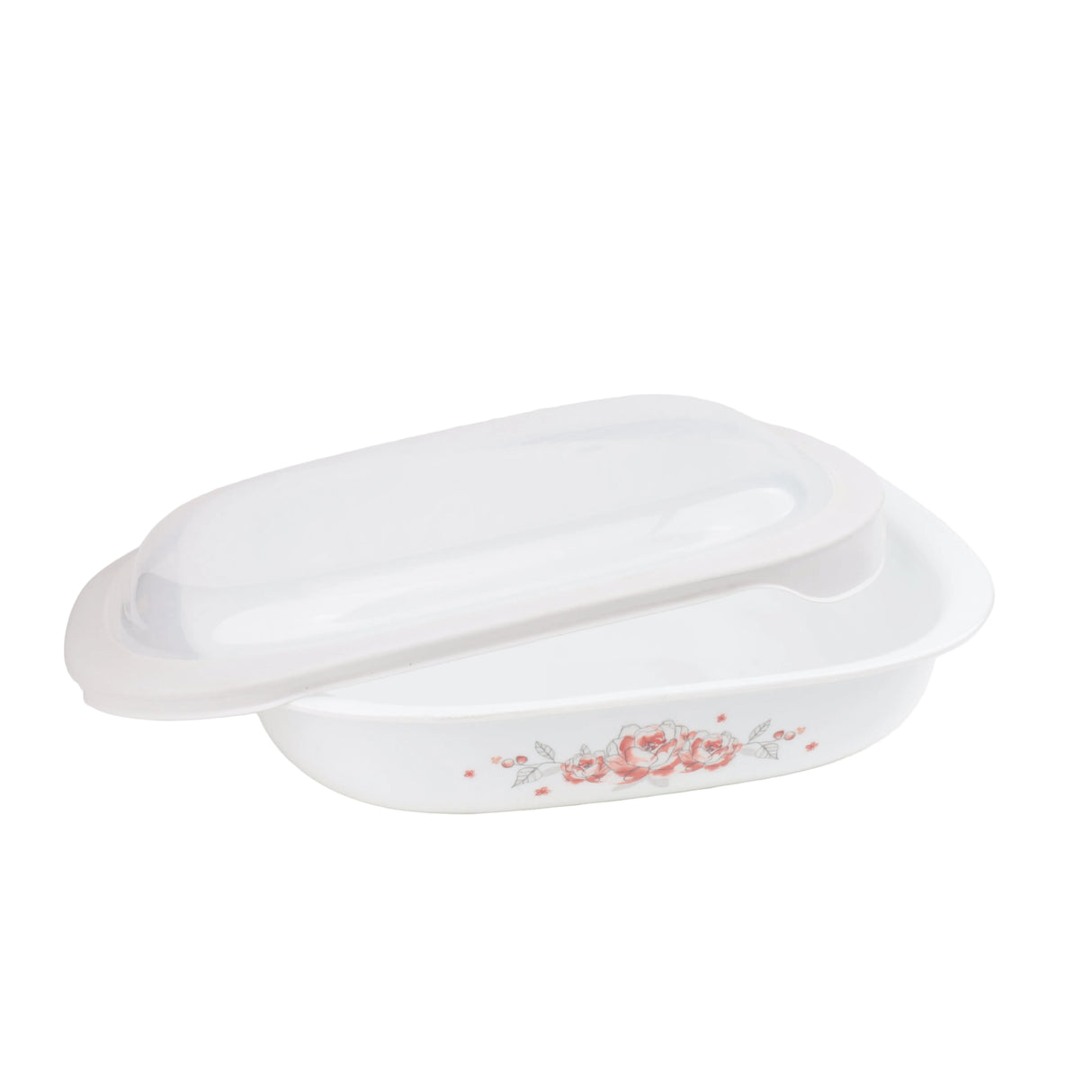 Corelle Brushed Stroke Roses Oblong Dish with Plastic lid 2.83L at Zubaidas Homestore Best for Home Shopping Pakistan