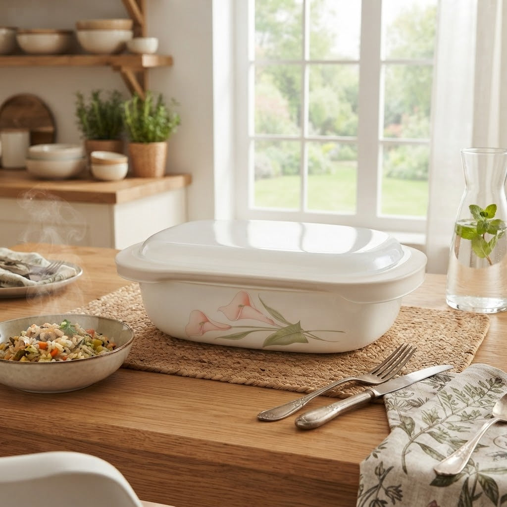 Corelle Lily Ville Oblong Casserole Set with Plastic Lid 2.83L at Zubaidas Homestore Pakistan