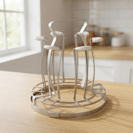 Countertop Stainless Steel Mug Tree Stand with Glass Base at Zubaidas Homestore