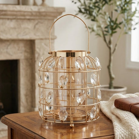 Crystal Cage Lantern Candle Stand Golden at Zubaidas Homestore Pakistan
