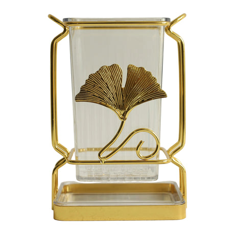 Cutlery Holder Ginkgo Leaf Design Gold and Clear at Zubaidas Homestore