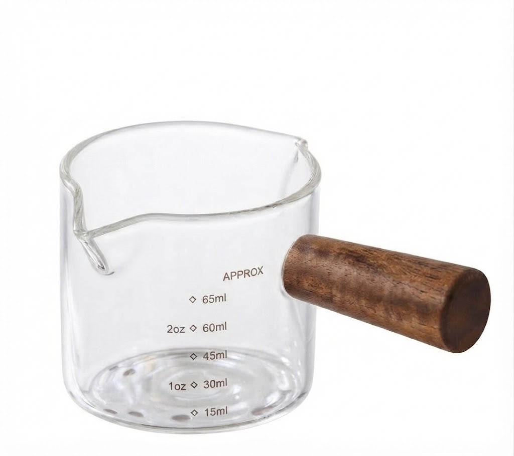 Danny Home Glass Measuring Cup With Wooden Handle 65ml at Zubaidas Homestore