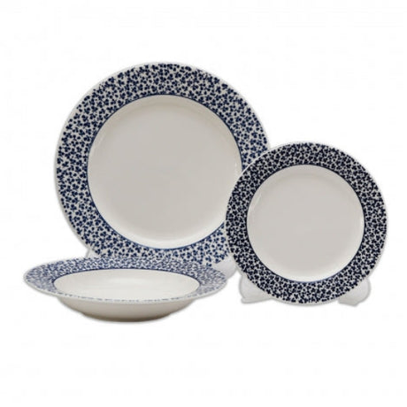 Danny Home 18 Piece Porcelain Plate Dinner Set White Blue at Zubaidas Homestore