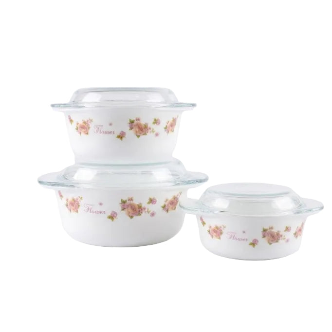 Danny Home 3 Piece Pink Rose Opal Casserole Set at Zubaidas Homestore