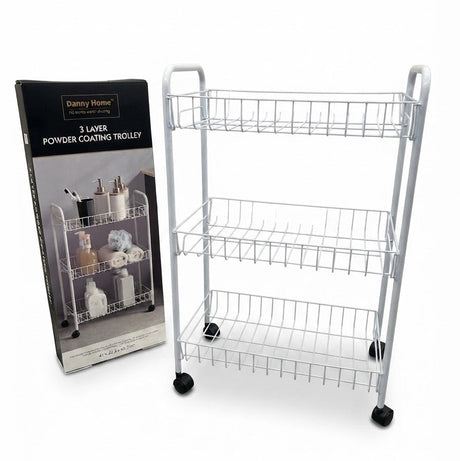 Danny Home 3 Tier Metal Storage Trolley White at Zubaidas Homestore 