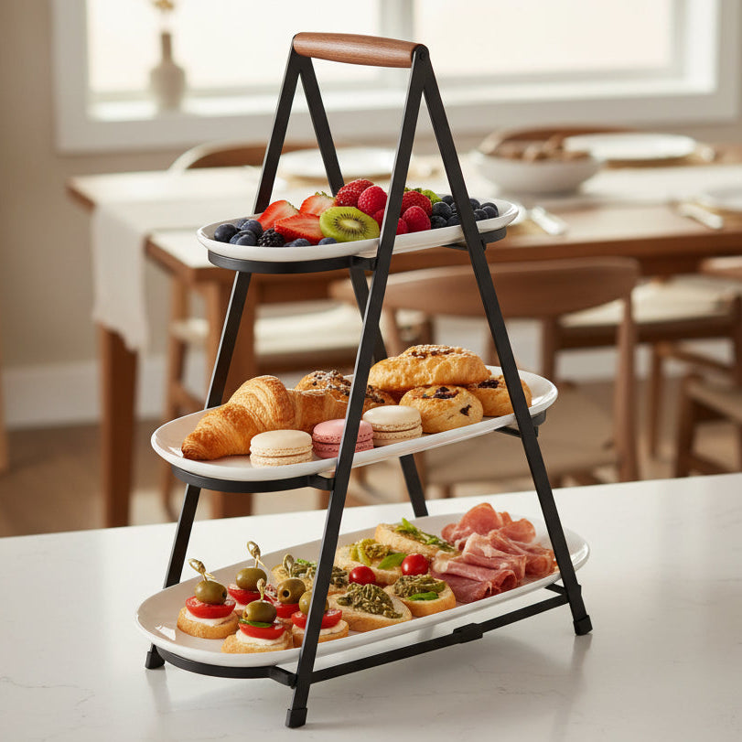 Danny Home 3 Tier Serving Stand with Porcelain Platters at Zubaidas Homestore Pakistan