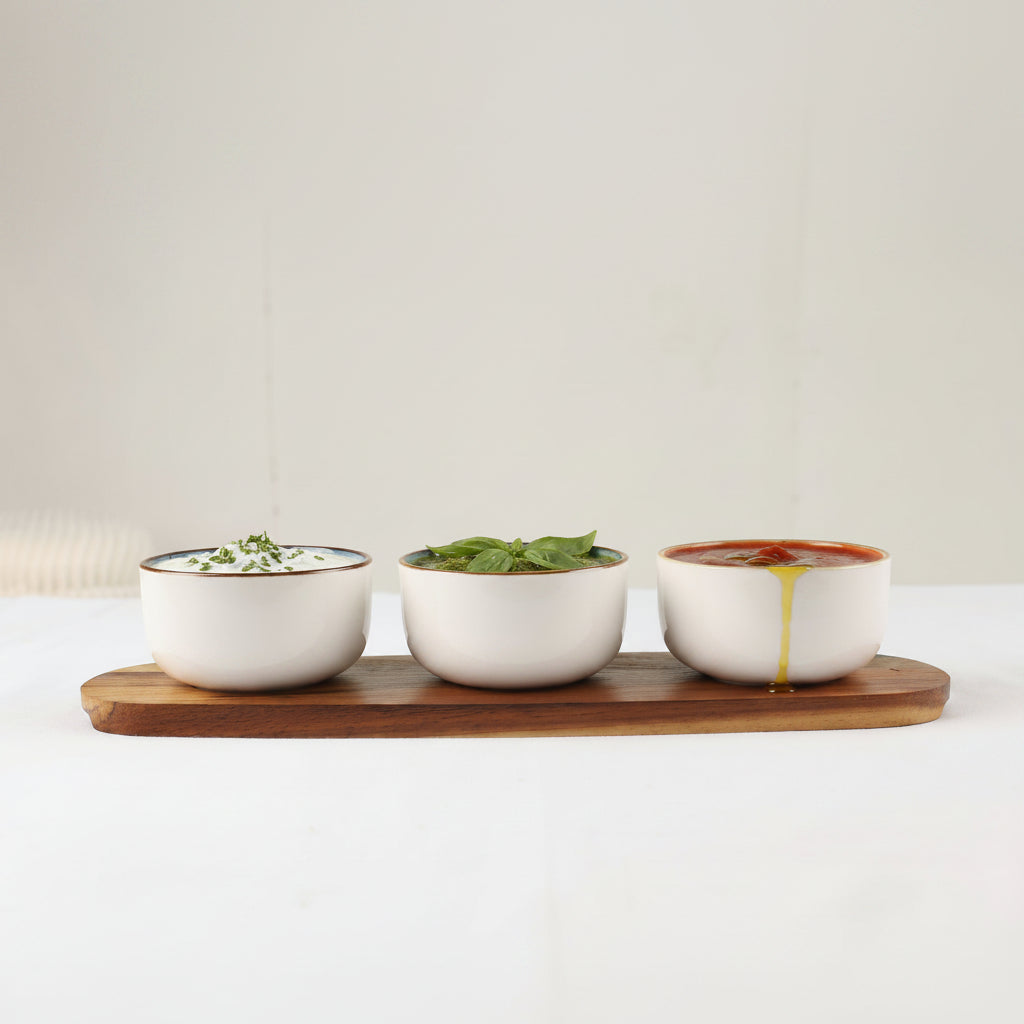 Danny Home Acacia Wood Board With Sauce Bowls at Zubaidas Best Homestore in Pakistan