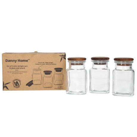 Danny Home Acacia Wood Lid Glass Jar 3 Pieces Set 75ml at Zubaidas Homestore 