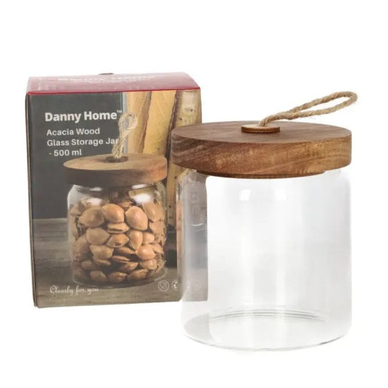Danny Home Acacia Wood Lid Glass Jar 500ml at Zubaidas Homestore 
