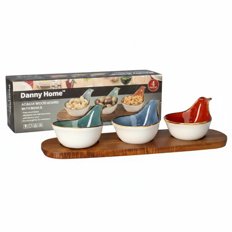 Danny Home Acacia Wooden Board with Bowls 4 Pieces Set at Zubaidas Homestore 