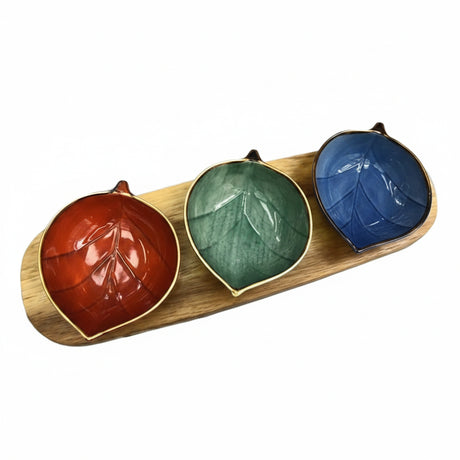 Danny Home Acacia Wooden Board with Ceramic Bowls 4 Pieces Set at Zubaidas Homestore Pakistan