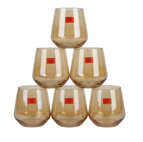 Danny Home Amber Tinted rocks tumbler glass Set 6pcs at Zubaidas Homestore Pakistan