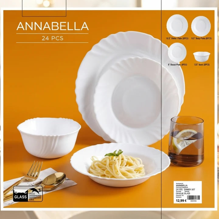 Danny Home Annabella Dinner Set Opal Glass White 24 Pieces at Zubaidas Homestore