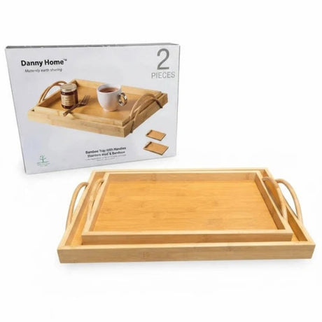 Danny Home Bamboo Serving Tray 2 Pieces Set with Handles at Zubaidas Homestore 