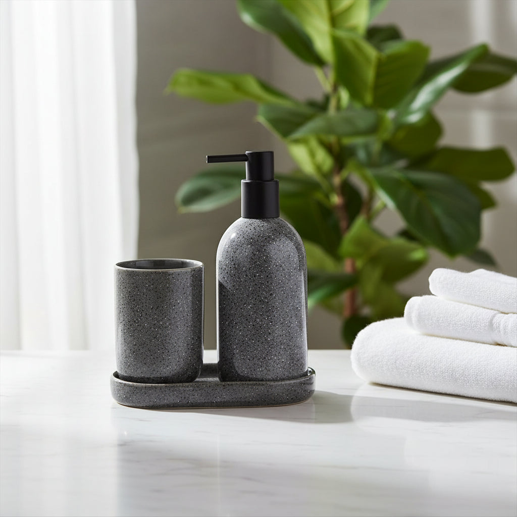 Danny Home Bathroom Accessories Set Speckled Stone Grey at Zubaidas Homestore Pakistan