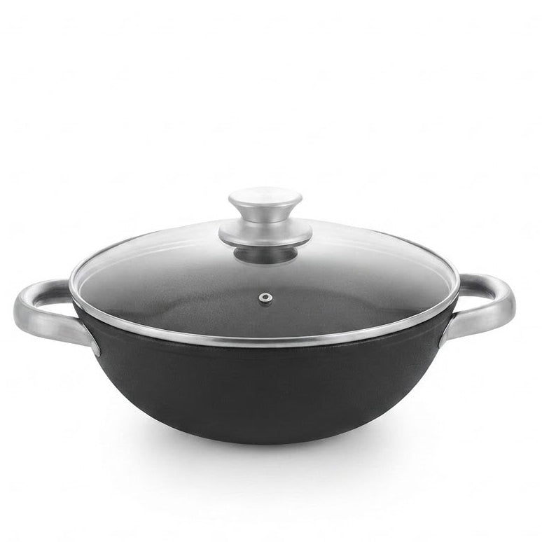 Danny Home Cast Iron Non Stick Wok With Glass Lid 20x8cm at Zubaidas Homestore - Hosting Pakistan's Largest Collection of Woks in Pakistan