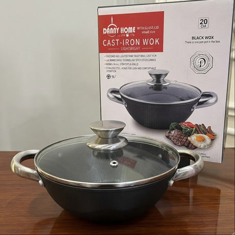 Danny Home Cast Iron Non Stick Wok With Glass Lid 20x8cm at Zubaidas Homestore