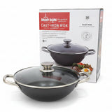 Danny Home Cast Iron Non Stick Wok With Glass Lid 26x9cm at Zubaidas Homestore