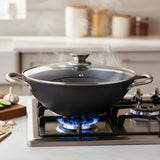 Danny Home Cast Iron Non Stick Wok With Glass Lid 26x9cm at Zubaidas Homestore Pakistan
