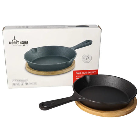 Danny Home Cast Iron Skillet Fry Pan with Bamboo Base 16.4cm at Zubaidas Homestore 