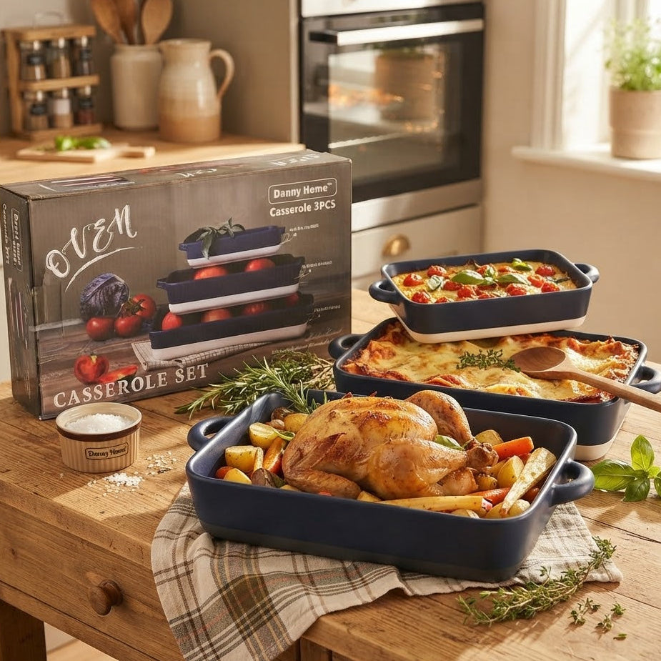 Danny Home Ceramic Bakeware 3 Pieces Set with Handle Blue at Zubaidas Homestore