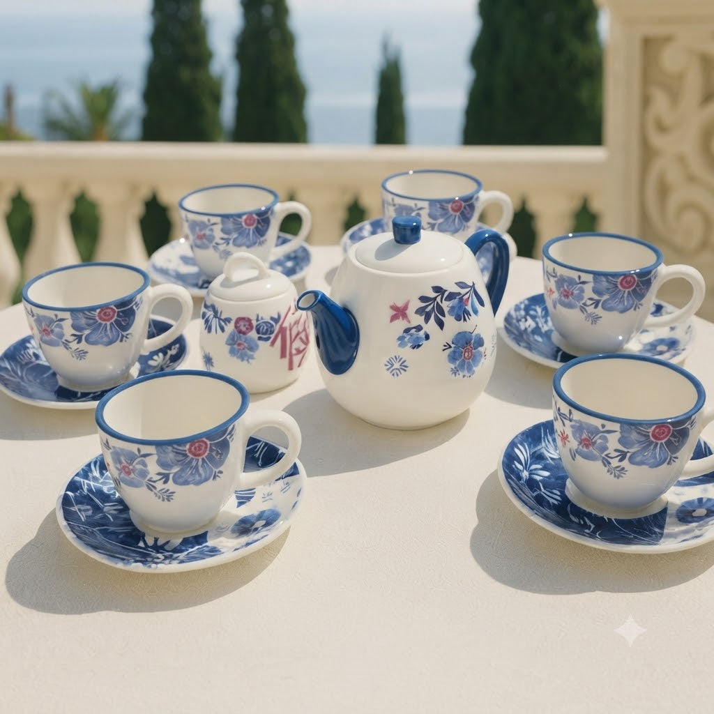 Danny Home Ceramic Blue Floral 16 Pieces Tea Set at Zubaidas Homestore