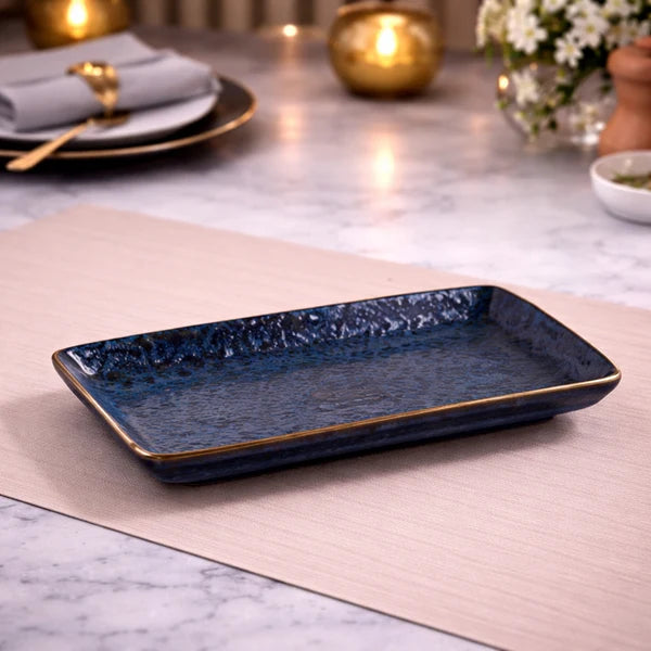 Danny Home Ceramic Rectangular Platter Blue 22.8cm at Zubaidas Homestore 