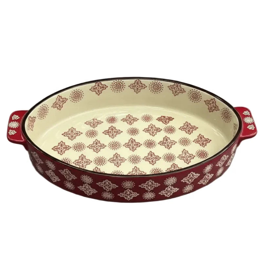 Danny Home Ceramic Red Pattern Oven Bakeware Dish 28cm at Zubaidas Homestore Pakistan