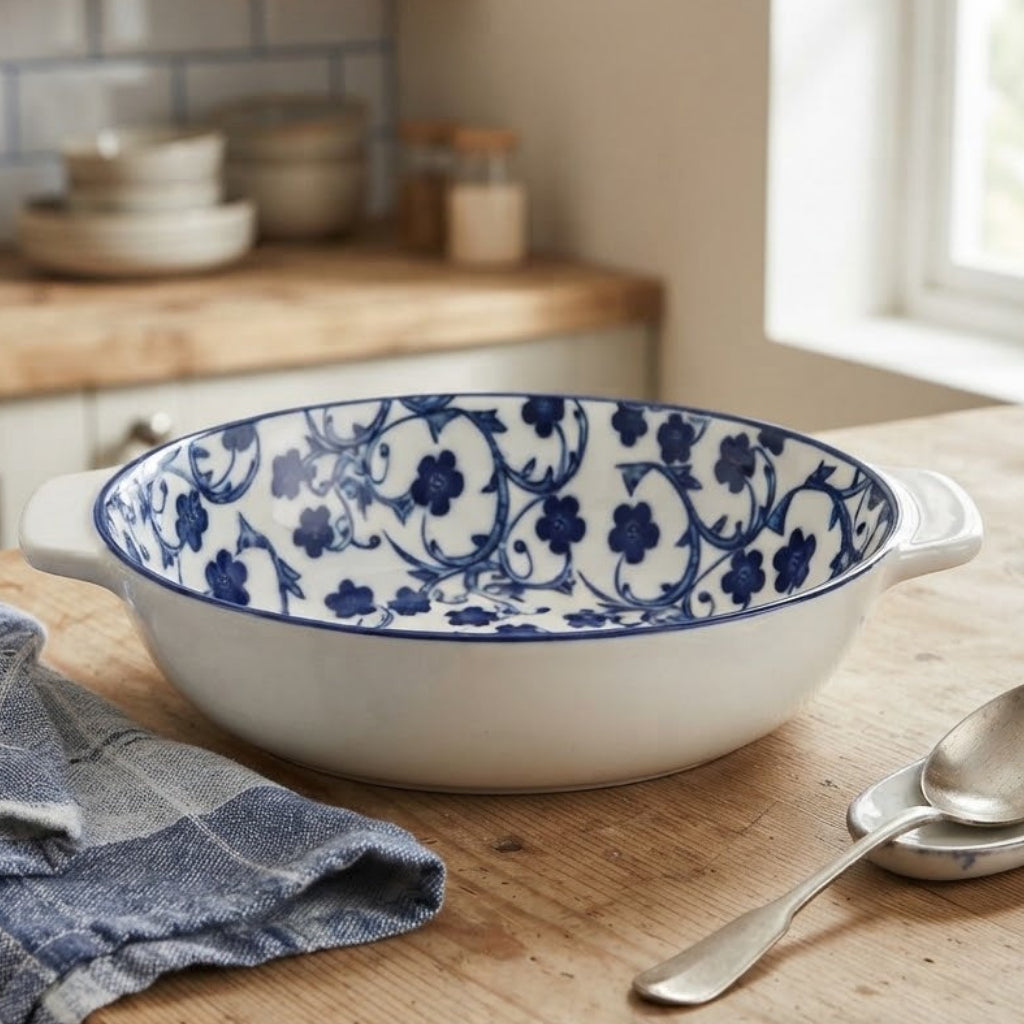 Danny Home Ceramic Round Serving Dish Flower Blue 22.8cm at Zubaidas Homestore 
