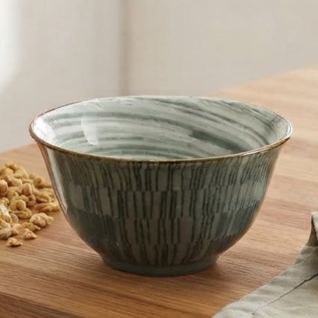 Danny Home Ceramic Soup Bowl Green Striped 12cm at Zubaidas Homestore 