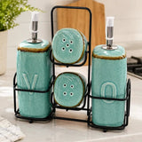 Danny Home Ceramic Spice and Oil Bottle Dispenser Set Turquoise at Zubaidas Homestore 