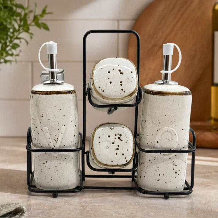 Danny Home Ceramic Spice and Oil Bottle Dispenser Set White at Zubaidas Homestore 