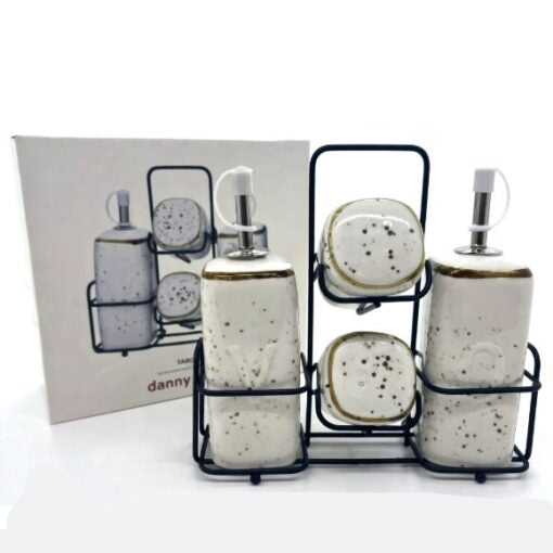 Danny Home Ceramic Spice and Oil Bottle Dispenser Set White at Zubaidas Homestore Pakistan