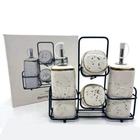 Danny Home Ceramic Spice and Oil Bottle Dispenser Set White at Zubaidas Homestore Pakistan