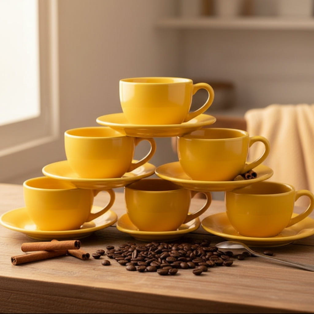 Danny Home Classic Yellow Cup and Saucer 6 Pieces Set at Zubaidas Homestore Pakistan