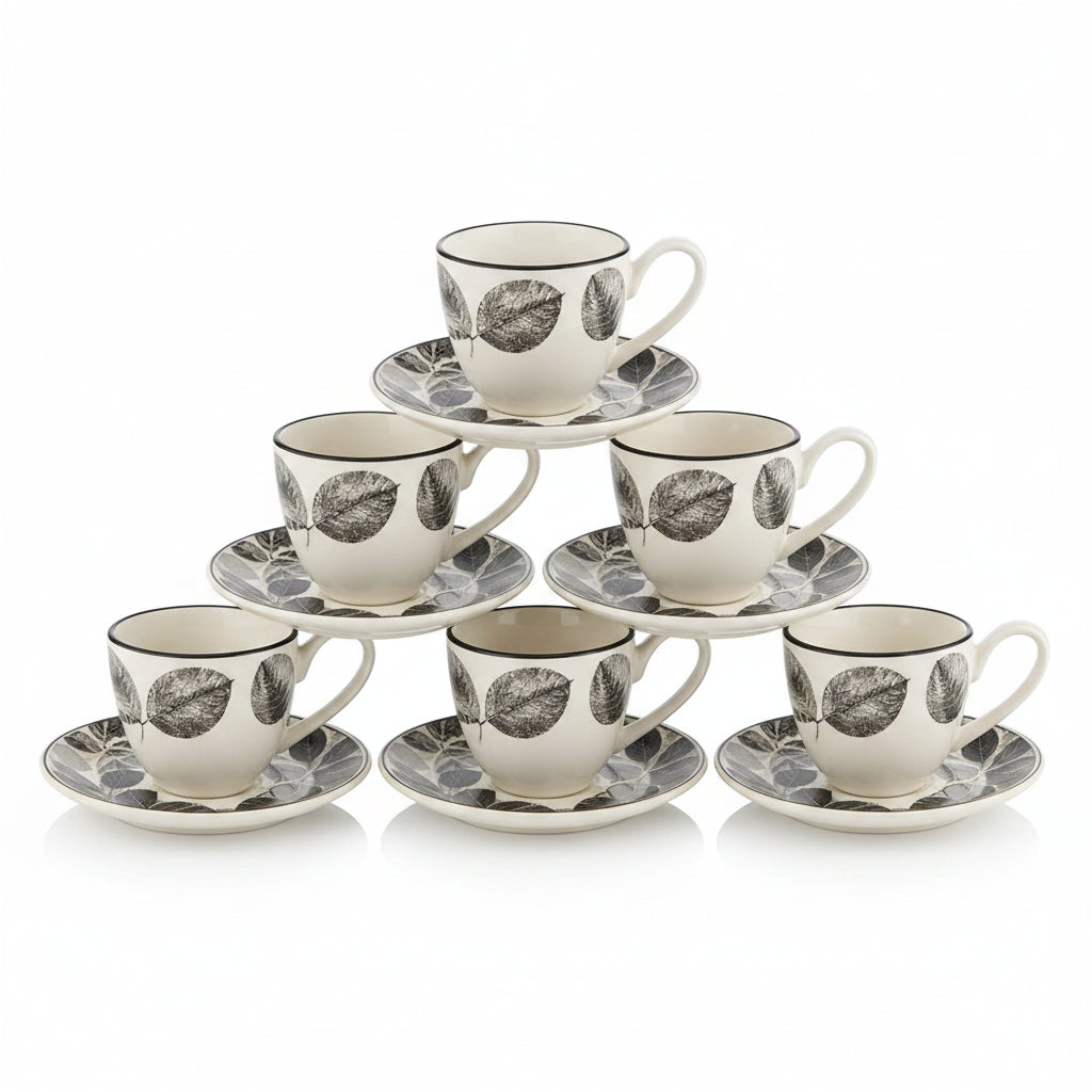 Danny Home Cup and Saucer Black Leaf 6 Pieces Set at Zubaidas Homestore