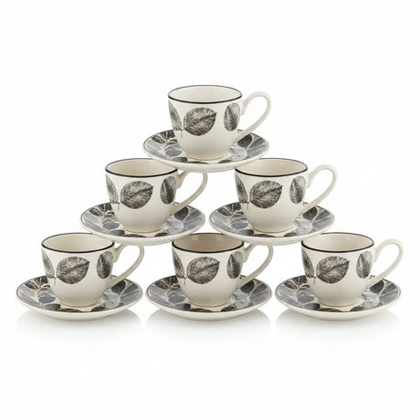 Danny Home Cup and Saucer Black Leaf 6 Pieces Set at Zubaidas Homestore
