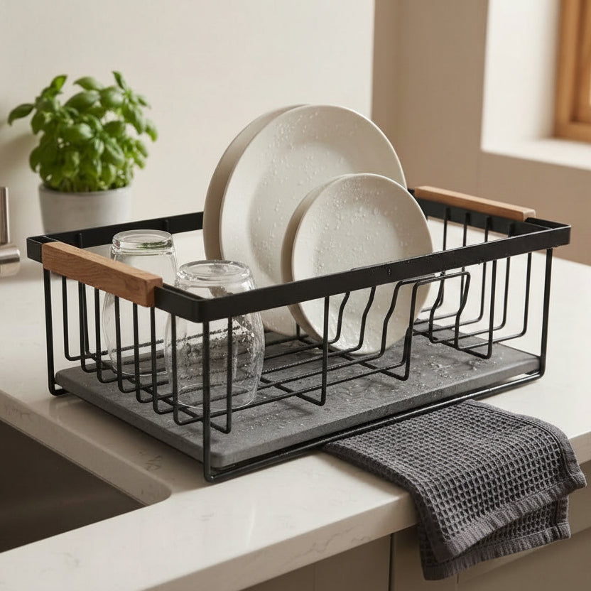 Danny Home Dish Rack with Diatomite Drip Tray 42.4cm Black at Zubaidas Homestore 