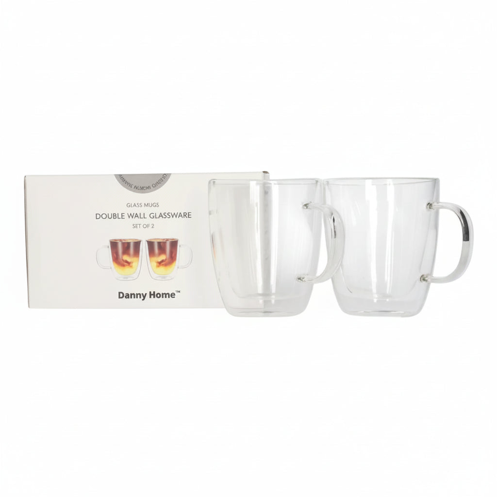 Danny Home Double Walled Glass Mug 350ml 2 Pieces Set at Zubaidas Homestore 