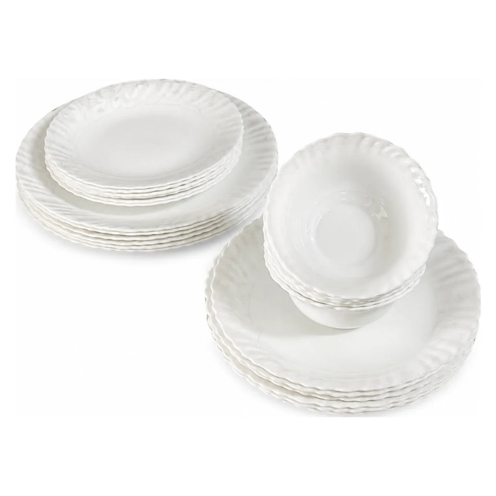 Danny Home Elegant White Embossed Opal Glass 24 Pieces Dinner Set at Zubaidas Homestore